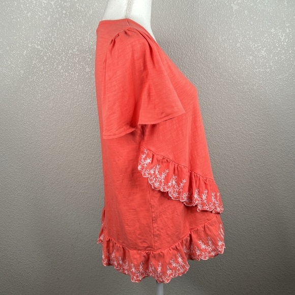 Matilda Jane Women's Coral Eyelet Boho Embroidered Ruffle Short Sleeve Top Sz M - Picture 4 of 7